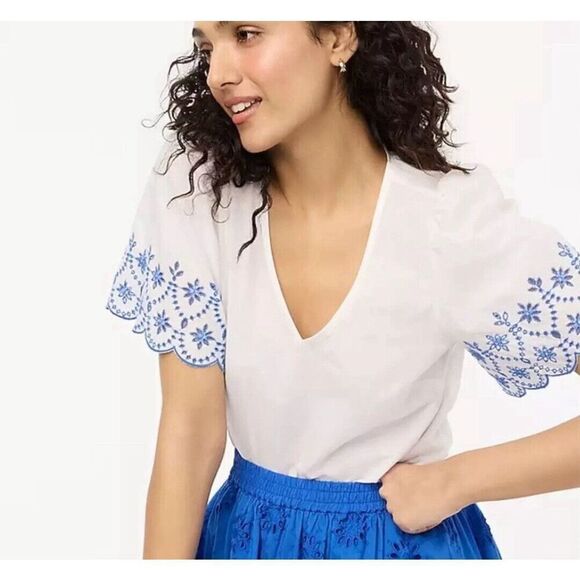 $40 J. Crew embroidered shirt sleeve top size Xsmall m3 - Picture 1 of 4